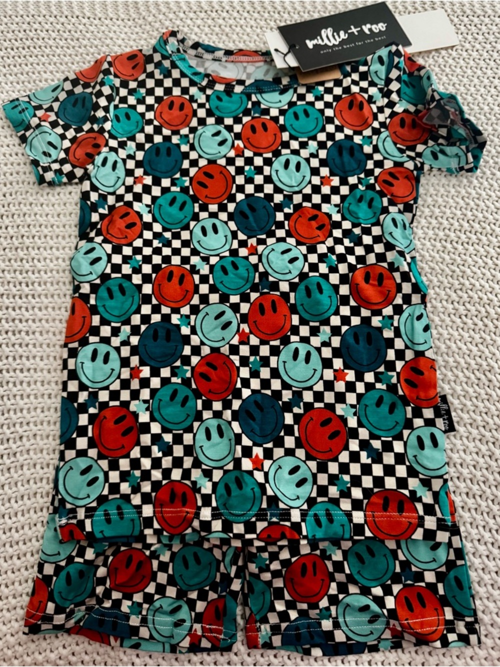 Kids Orange & Teal Smiley Pajama Set